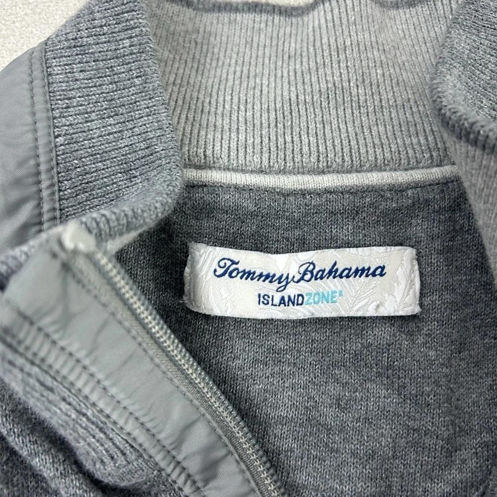 Tommy Bahama Island Zone Full‎ Zip Sweater Vest Mens L Gray Golf Preppy Coolmax